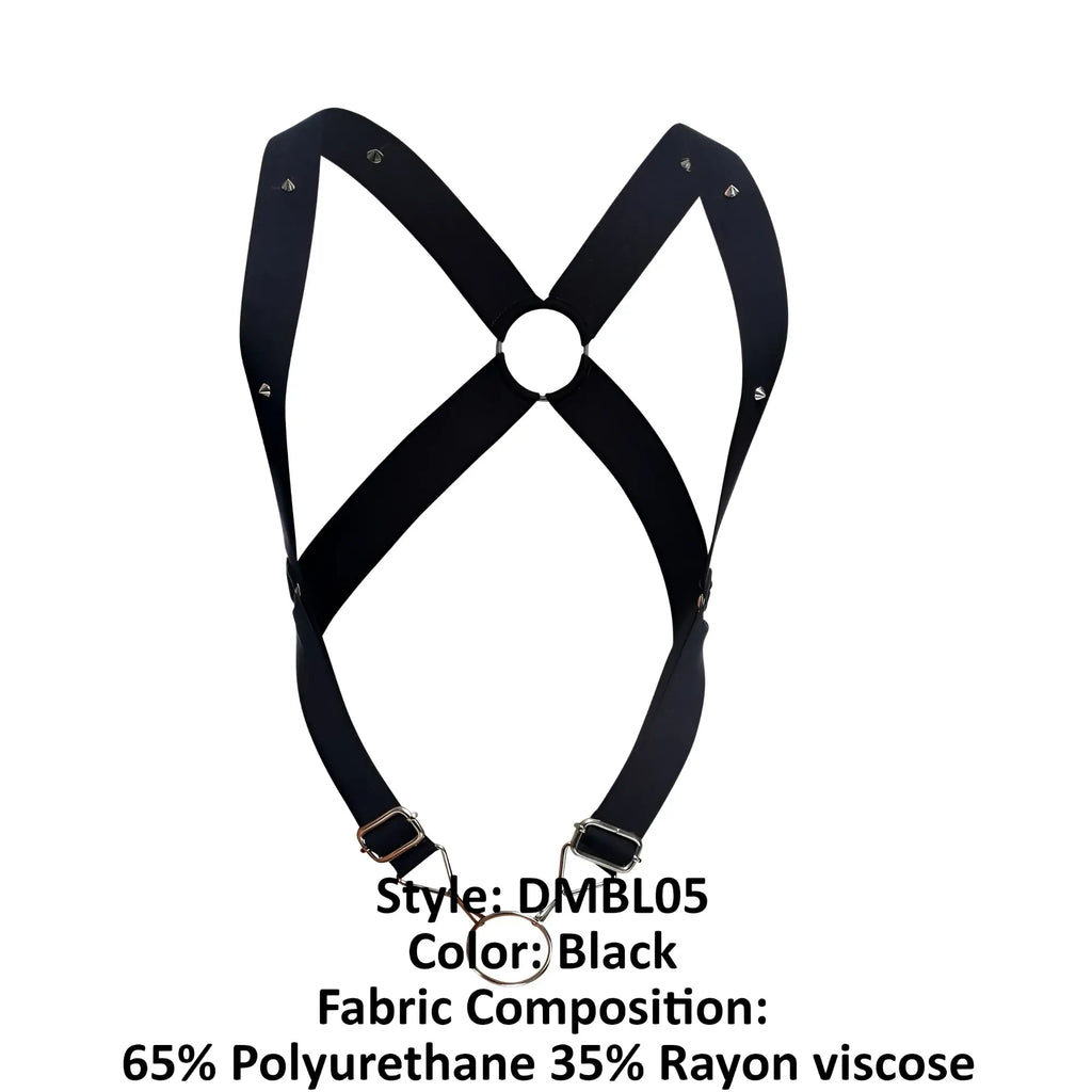 Malebasics dmblo5 dngeon crossback harness black x-shaped with adjustable straps metal buckles 65 polyurethane 35 rayon viscose