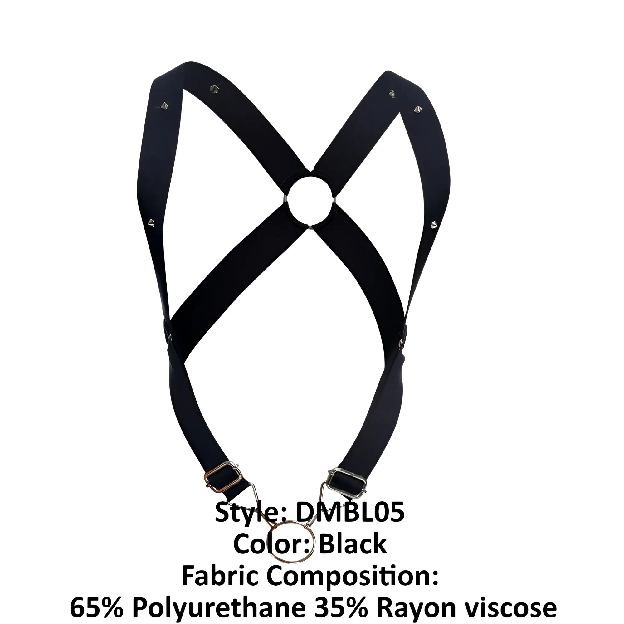 Malebasics dmblo5 dngeon crossback harness black x-shaped with adjustable straps metal buckles 65 polyurethane 35 rayon viscose