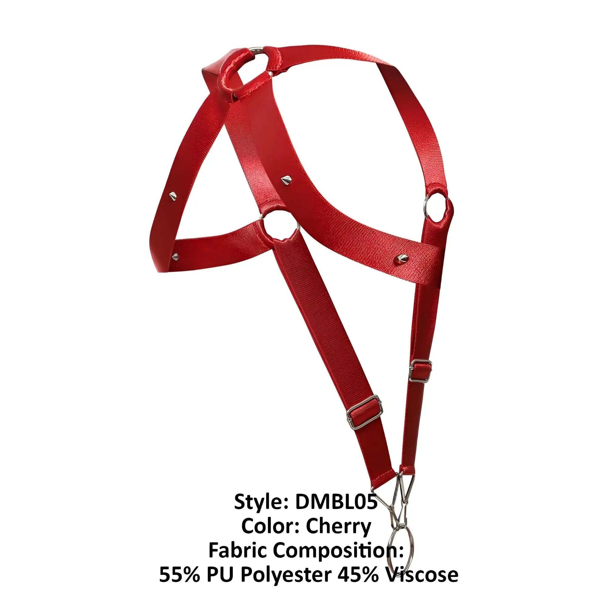 Malebasics dmbl05 dngeon crossback harness in red cherry with silver-toned hardware made of pu polyester and viscose