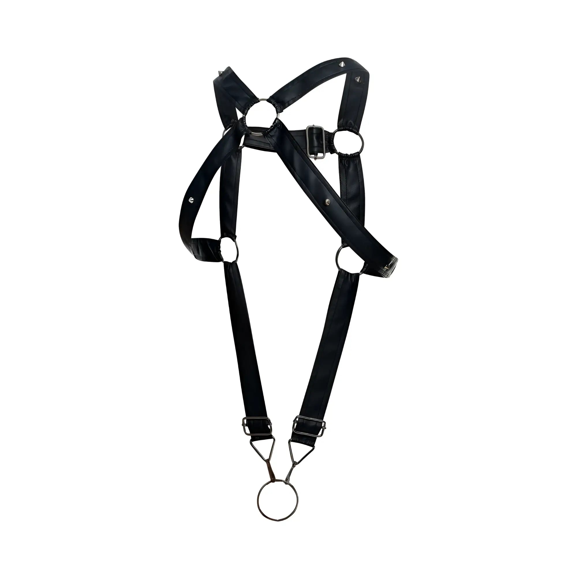 Malebasics dmbl07 dngeon black leather cross cockring harness with metal rings and buckles for men