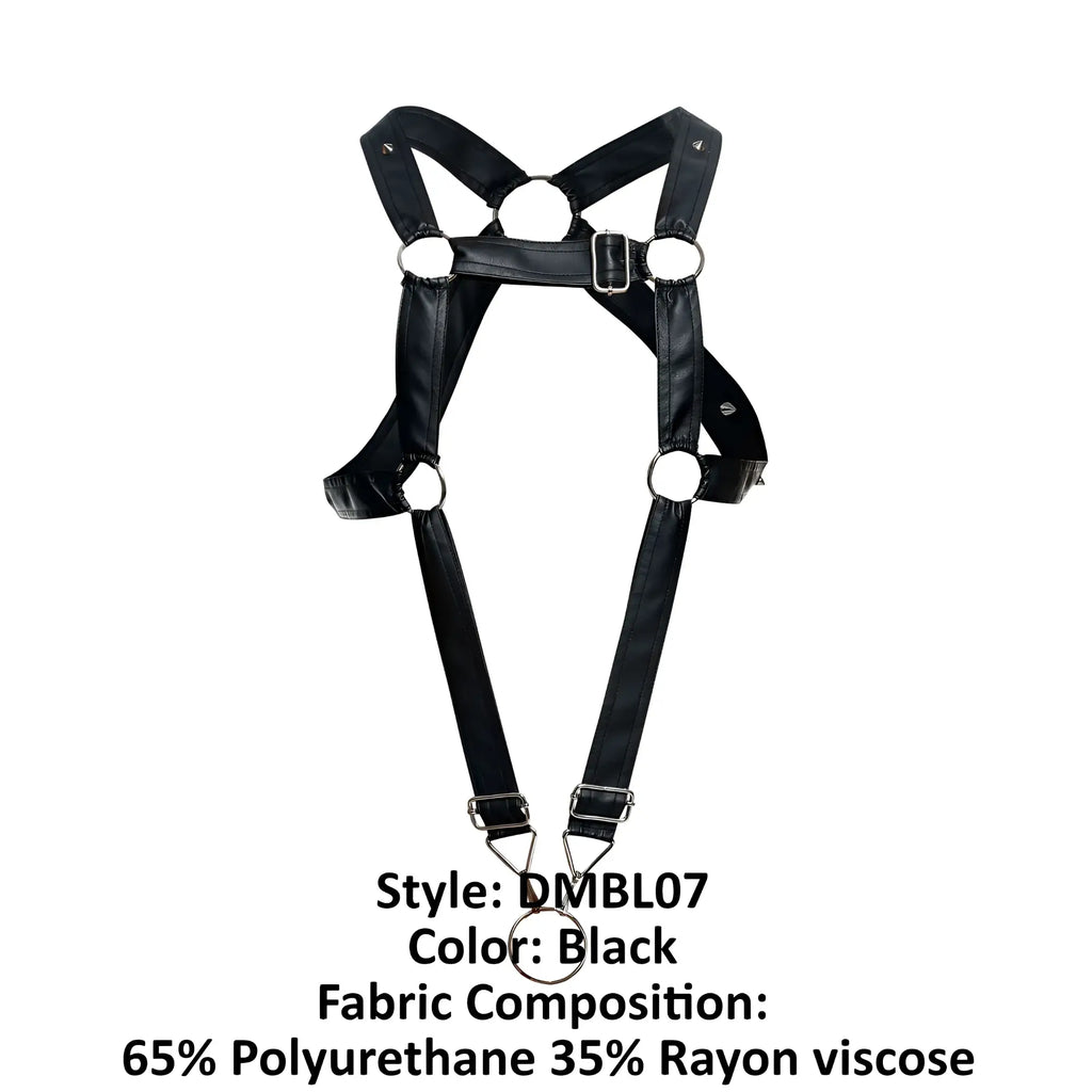 MaleBasics DMBL07 DNGEON black cross cockring harness with adjustable metal buckles made of polyurethane and rayon viscose
