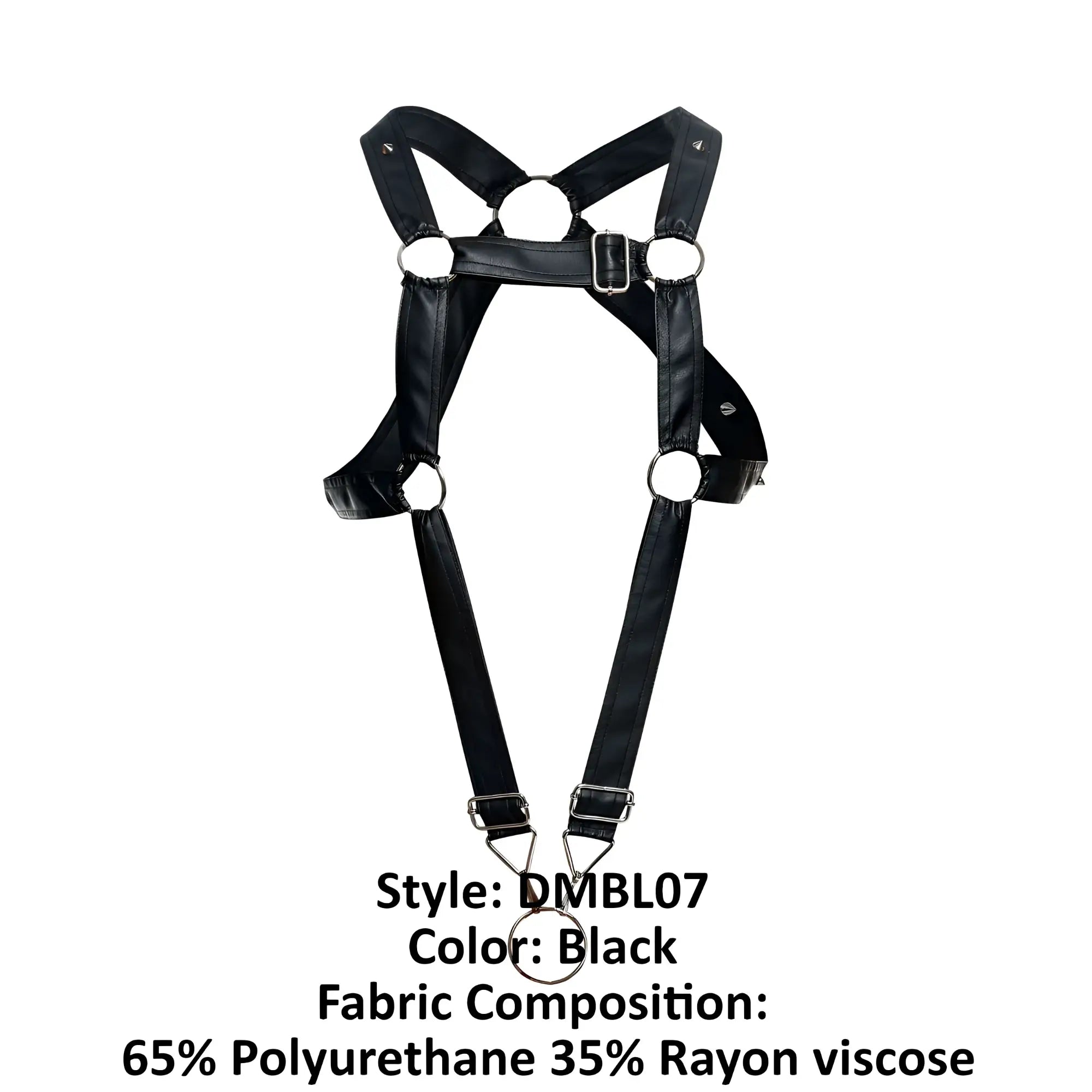 MaleBasics DMBL07 DNGEON black cross cockring harness with adjustable metal buckles made of polyurethane and rayon viscose