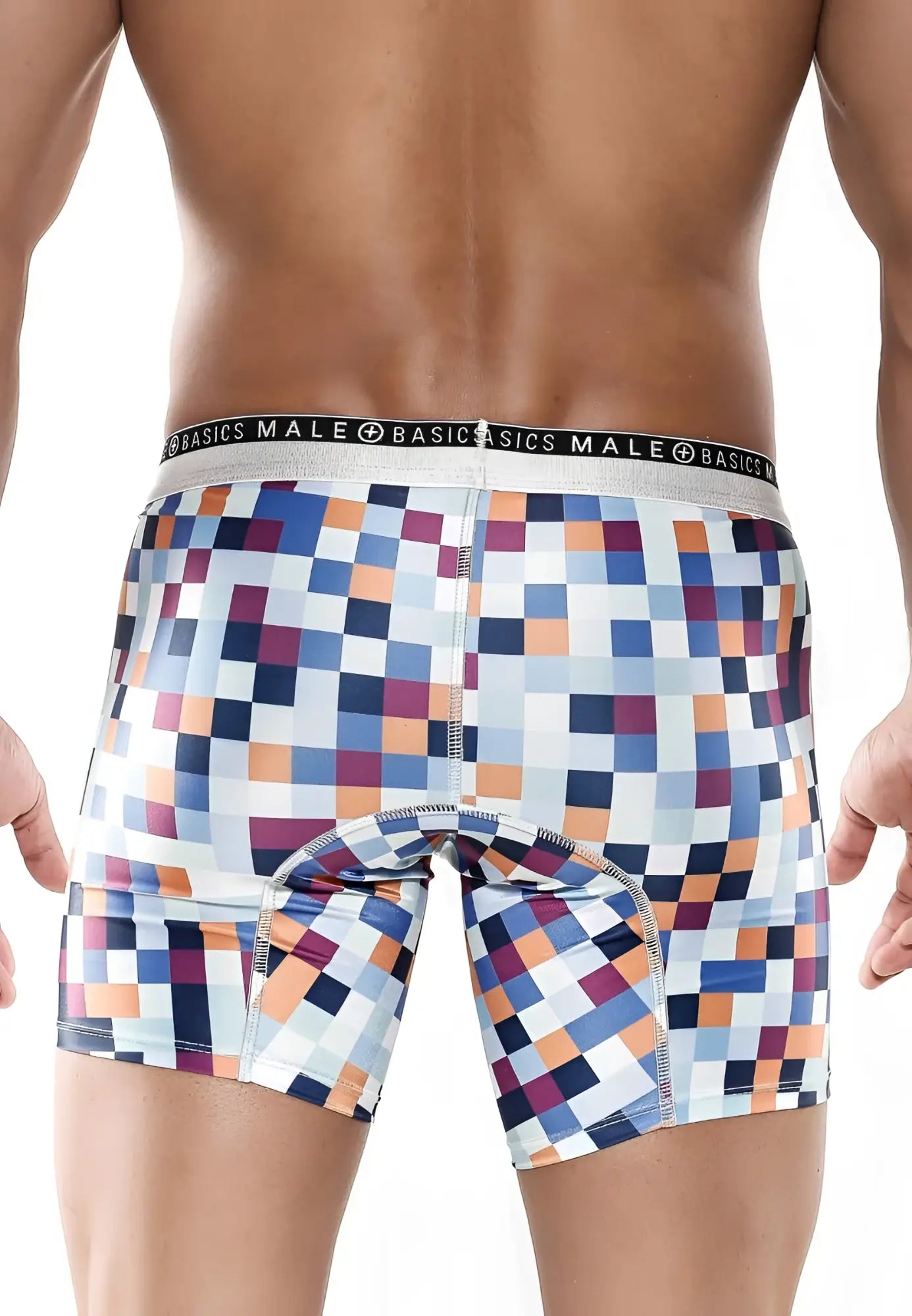 Malebasics hipster boxer brief pixels featuring multicolored pixel pattern and gray basics male waistband