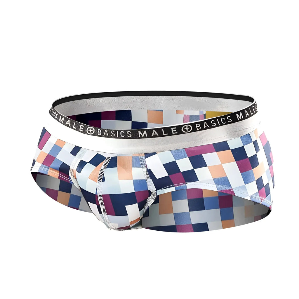 Malebasics hipster brief pixels colorful pixelated pattern men’s briefs with silver basics male waistband