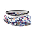 Colorful pixelated pattern men’s hipster briefs with a silver basics male branded waistband malebasics hipster brief pixels