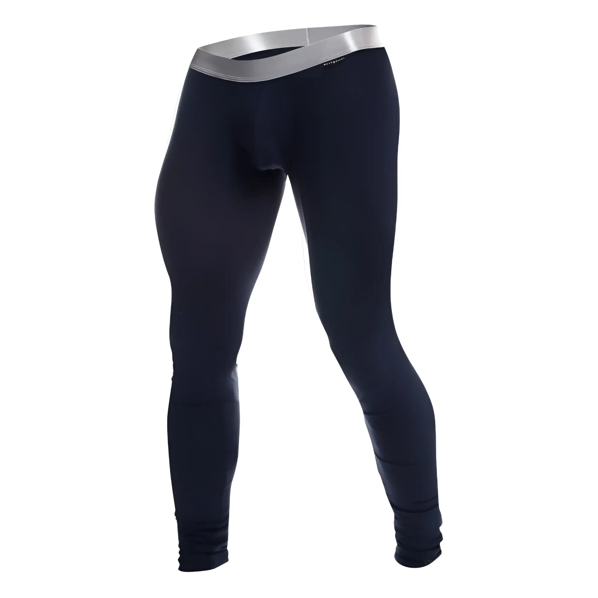 Malebasics long john pima black athletic leggings with silver waistband made from pima cotton for comfort