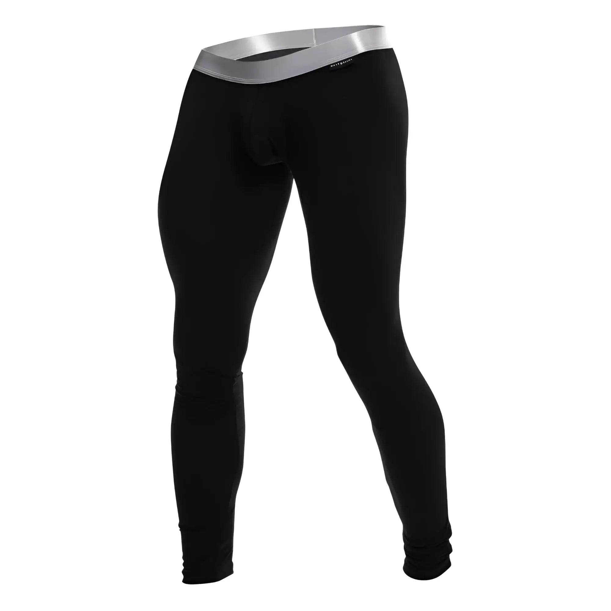 Malebasics long john pima black compression leggings with silver waistband made of pima cotton for comfort