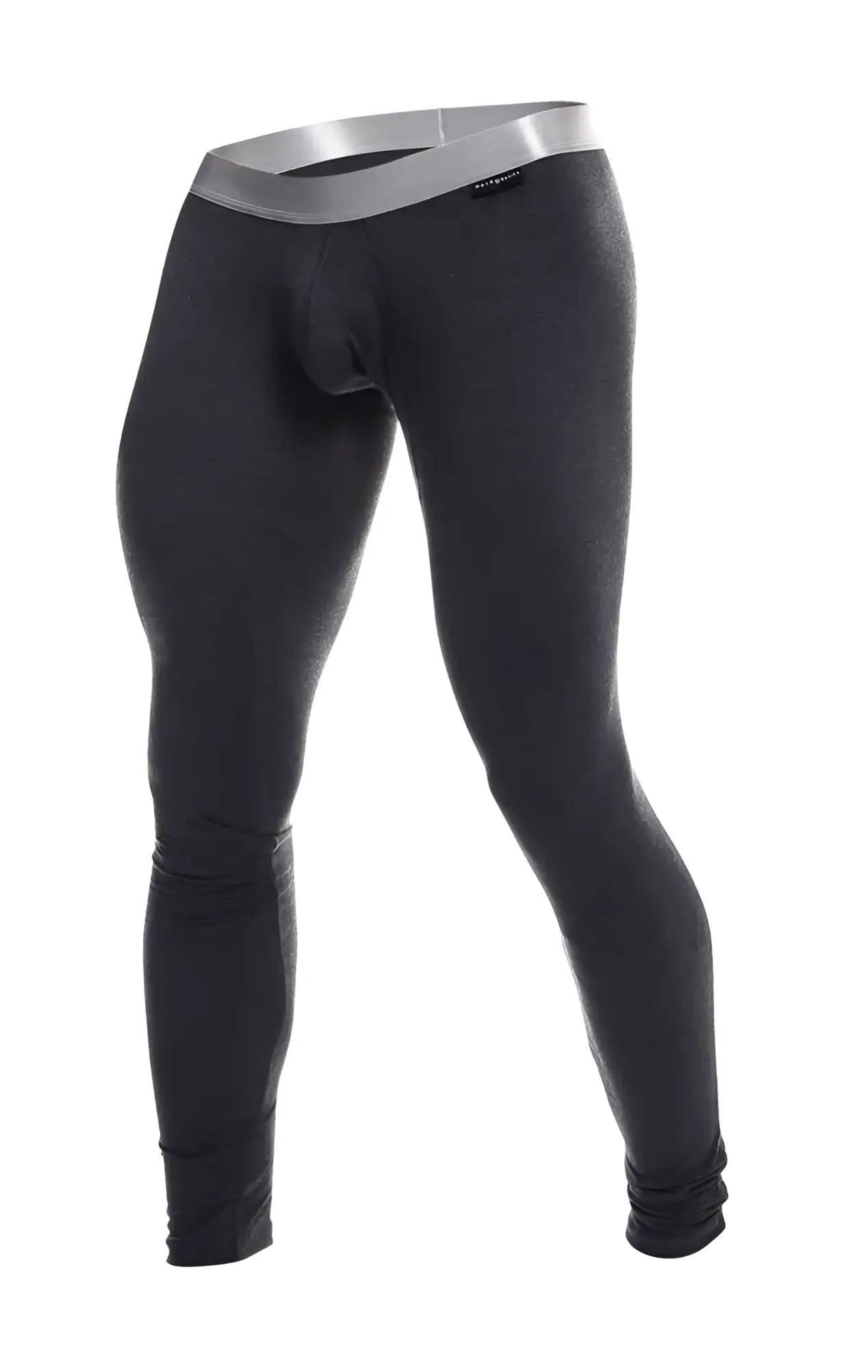 Black men’s compression tights with a silver waistband made of pima cotton by malebasics long john product image