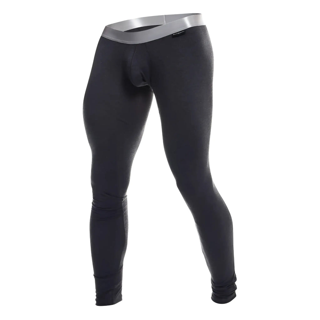 Black men’s compression tights with a silver waistband made from pima cotton by Malebasics