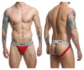 Malebasics mbl107 mob classic fetish jockstrap in red and gray with snug fit design and 3 inches waistband