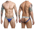 Malebasics mbl107 mob classic fetish jockstrap in royal blue and gray with snug fit design and 3 inch waistband