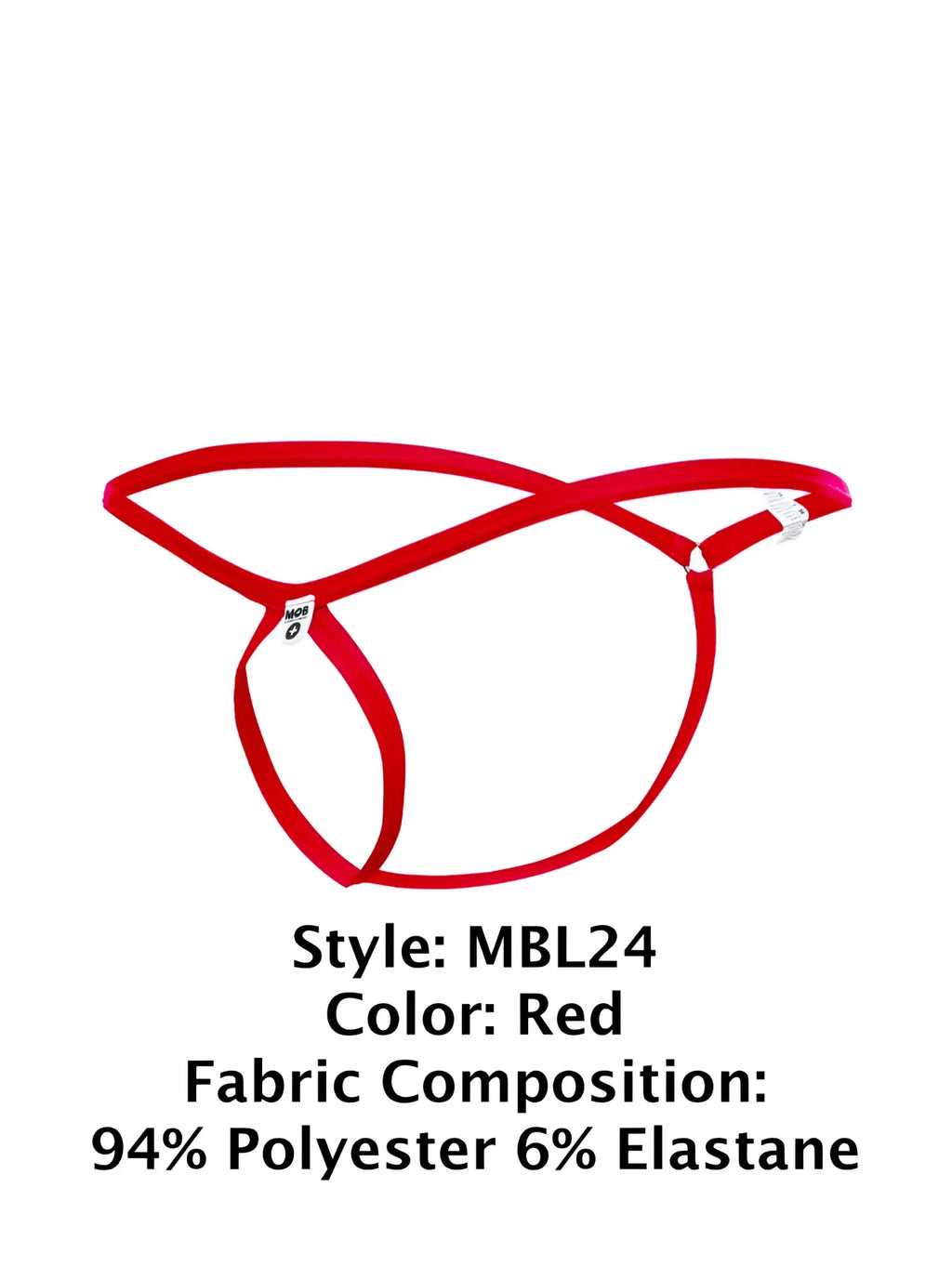 Malebasics mbl24 tear drop thong in red with crisscross elastic straps made from 94% polyester 6% elastane