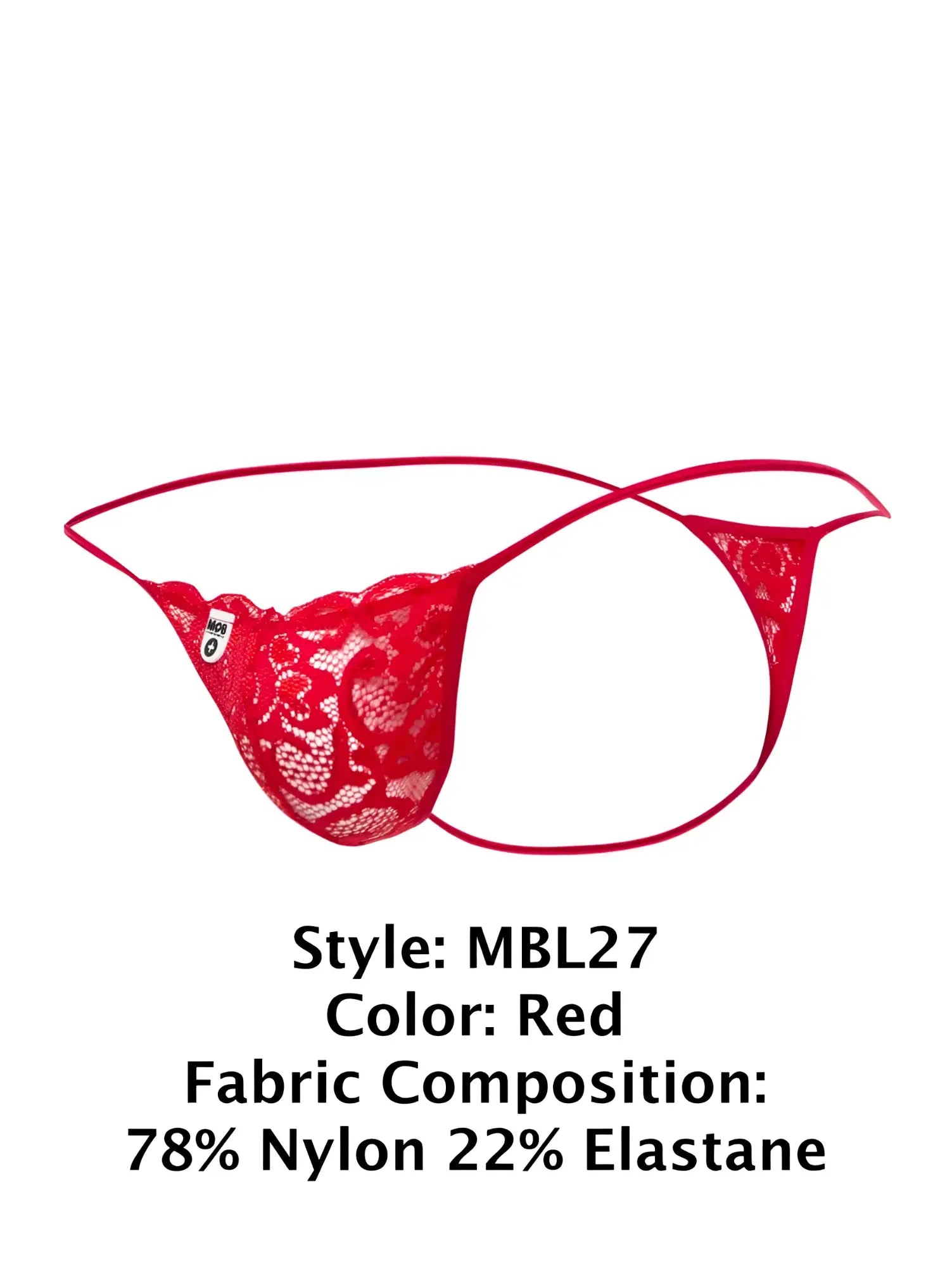 Malebasics mbl27 red lace thong with delicate floral pattern and thin elastic straps for men