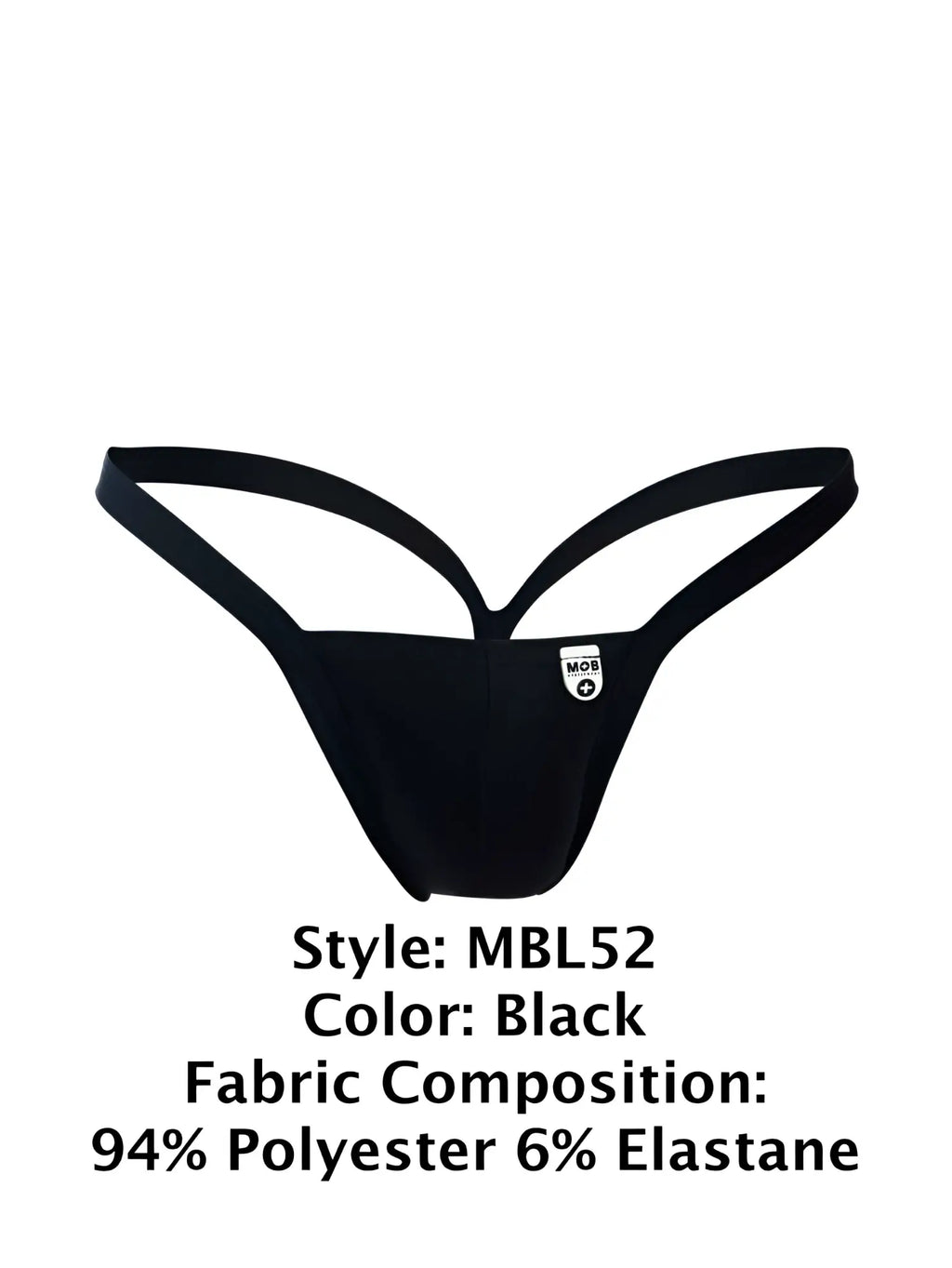 Black malebasics mbl52 y buns thong made of 94 polyester and 6 elastane showing the back side of the product