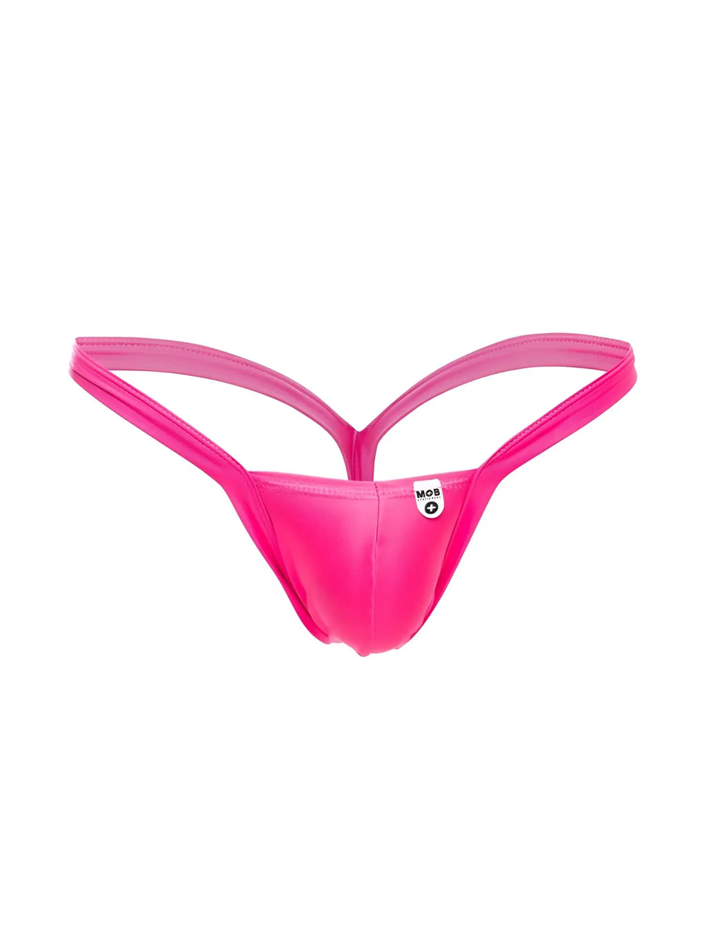 Bright pink seamless malebasics mbl52 y buns thong with thin supportive straps and minimalist design back view