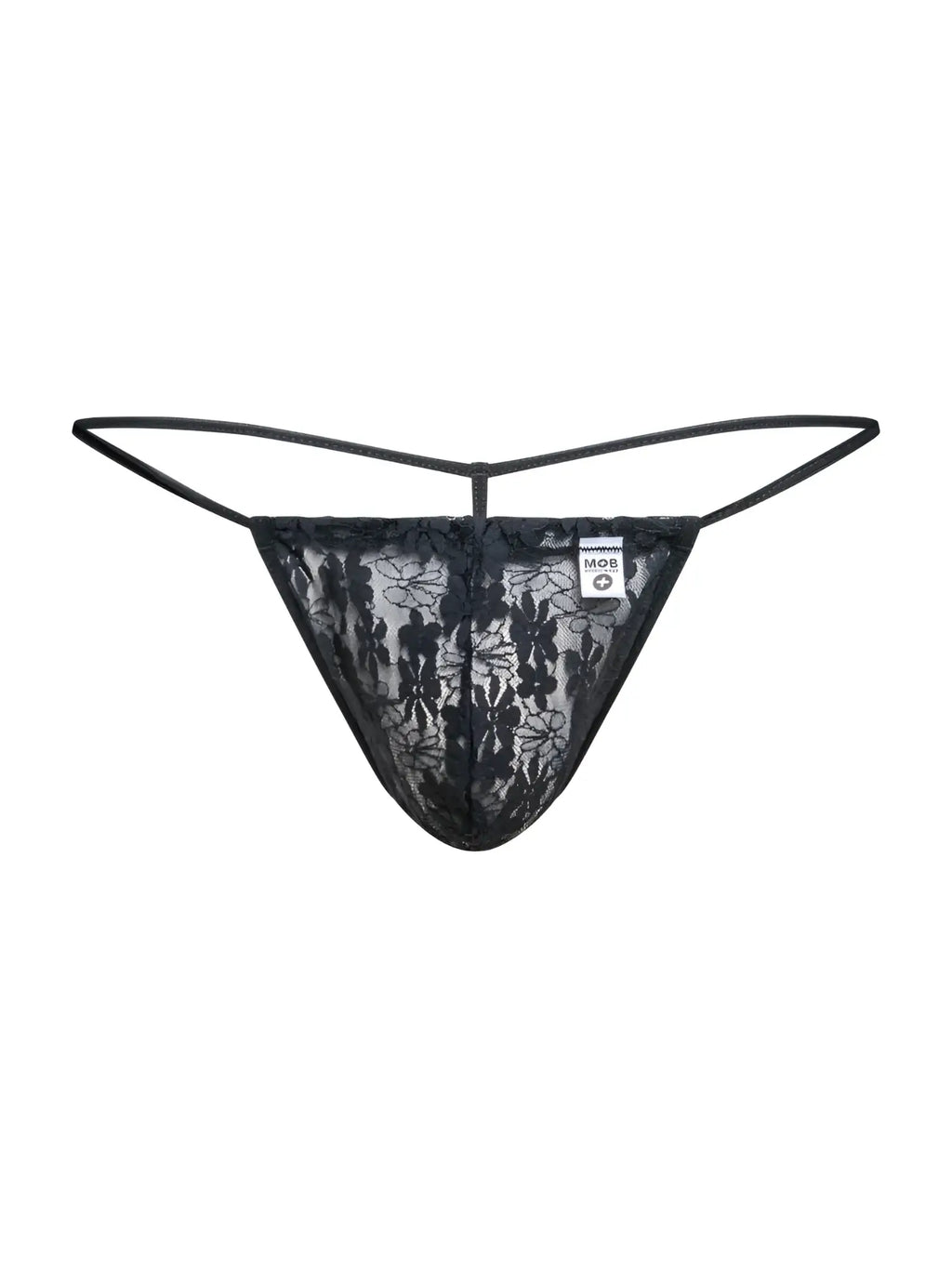 MaleBasics MBL59 black lace g-string thong with floral pattern and thin elastic straps for men