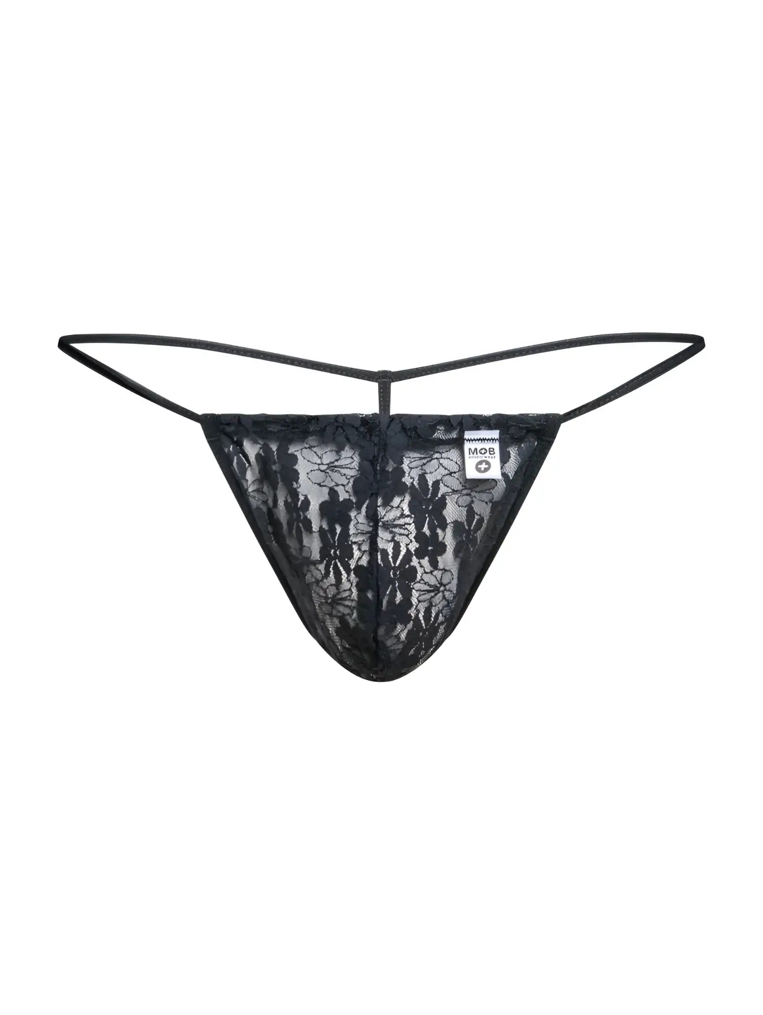 MaleBasics MBL59 black lace g-string thong with floral pattern and thin elastic straps for men