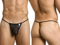 Malebasics mbl59 black mesh g-string thong with sheer mesh fabric thin elastic waistband and small front logo patch