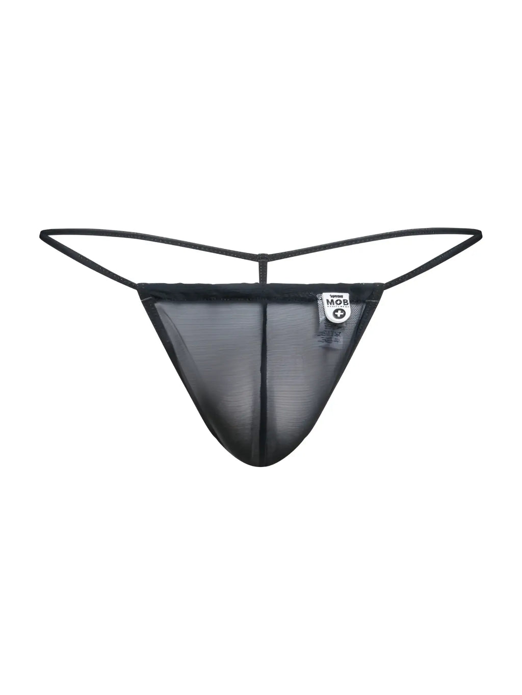 Malebasics mbl59 black mesh g-string thong with thin elastic straps and small white brand tag visible