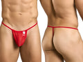 Malebasics mbl59 red mesh g-string thong with sheer fabric and small white label on the front
