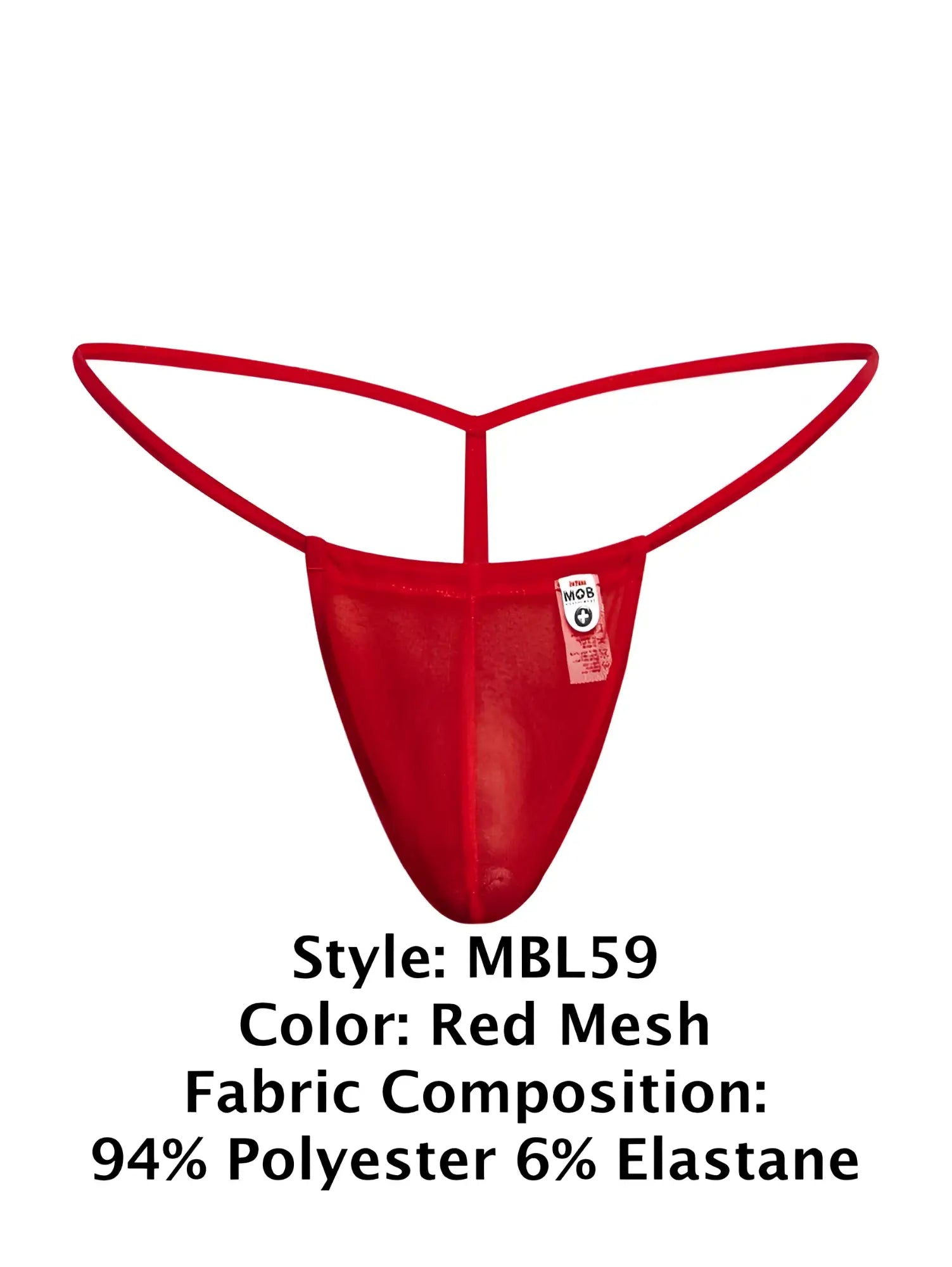 Malebasics mbl59 red mesh g-string thong with sleek form-fitting design and thin elastic straps shown from the back side