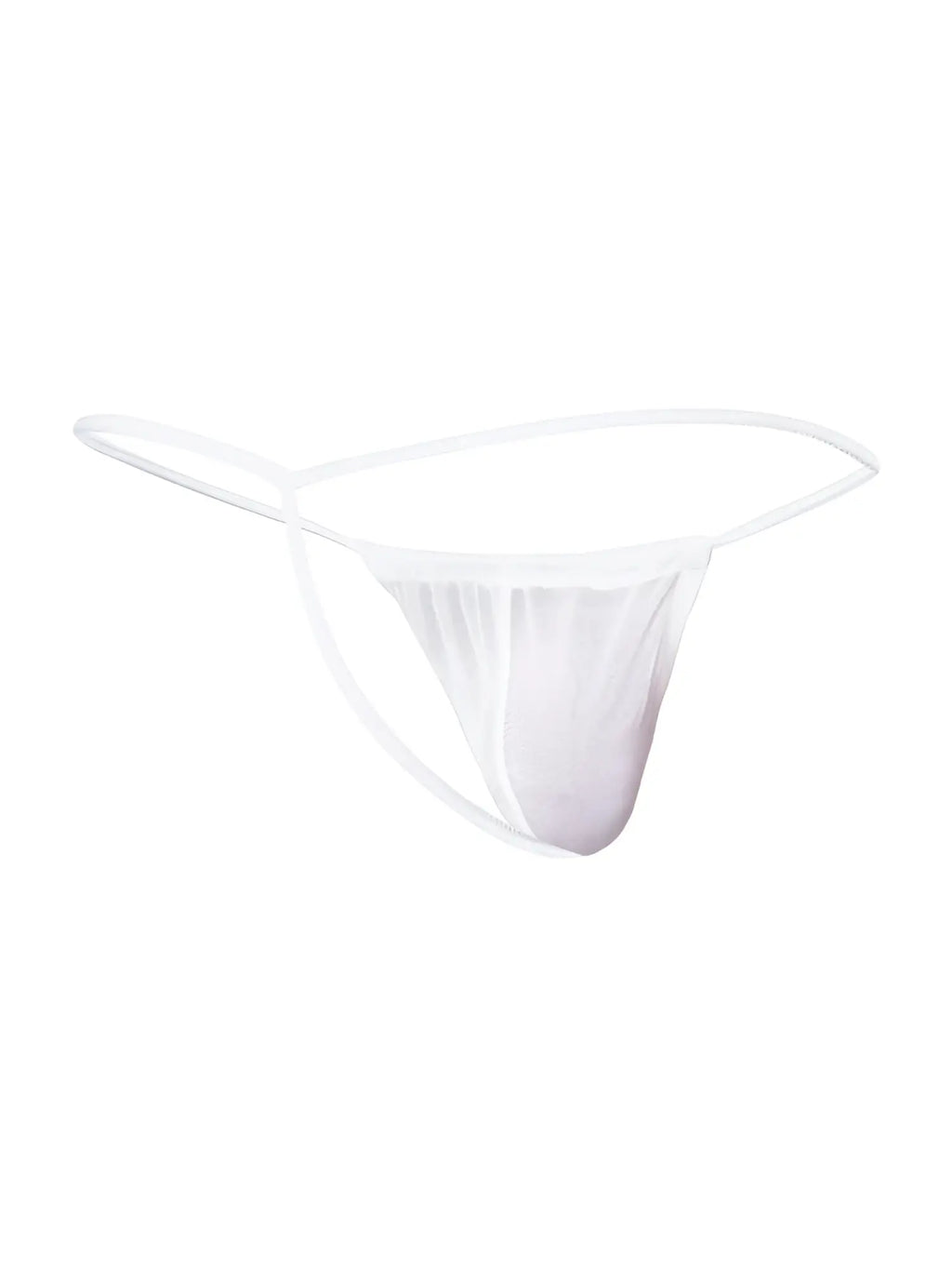White sheer mesh thong g-string with thin delicate straps by malebasics in white mesh material