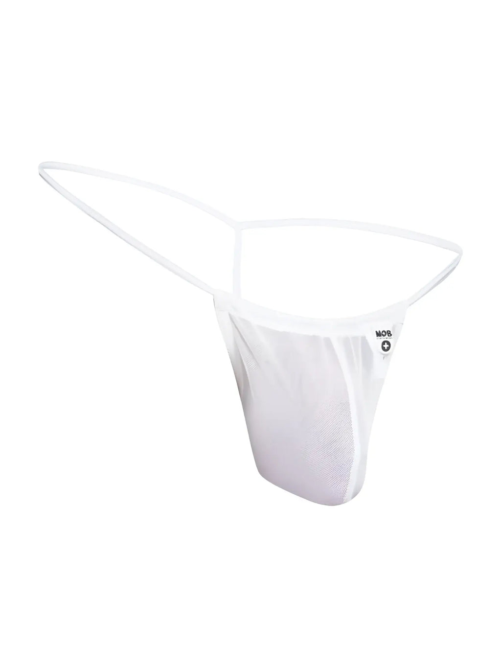 Malebasics mbl59 white mesh g-string thong with thin supportive waistband and small side brand logo