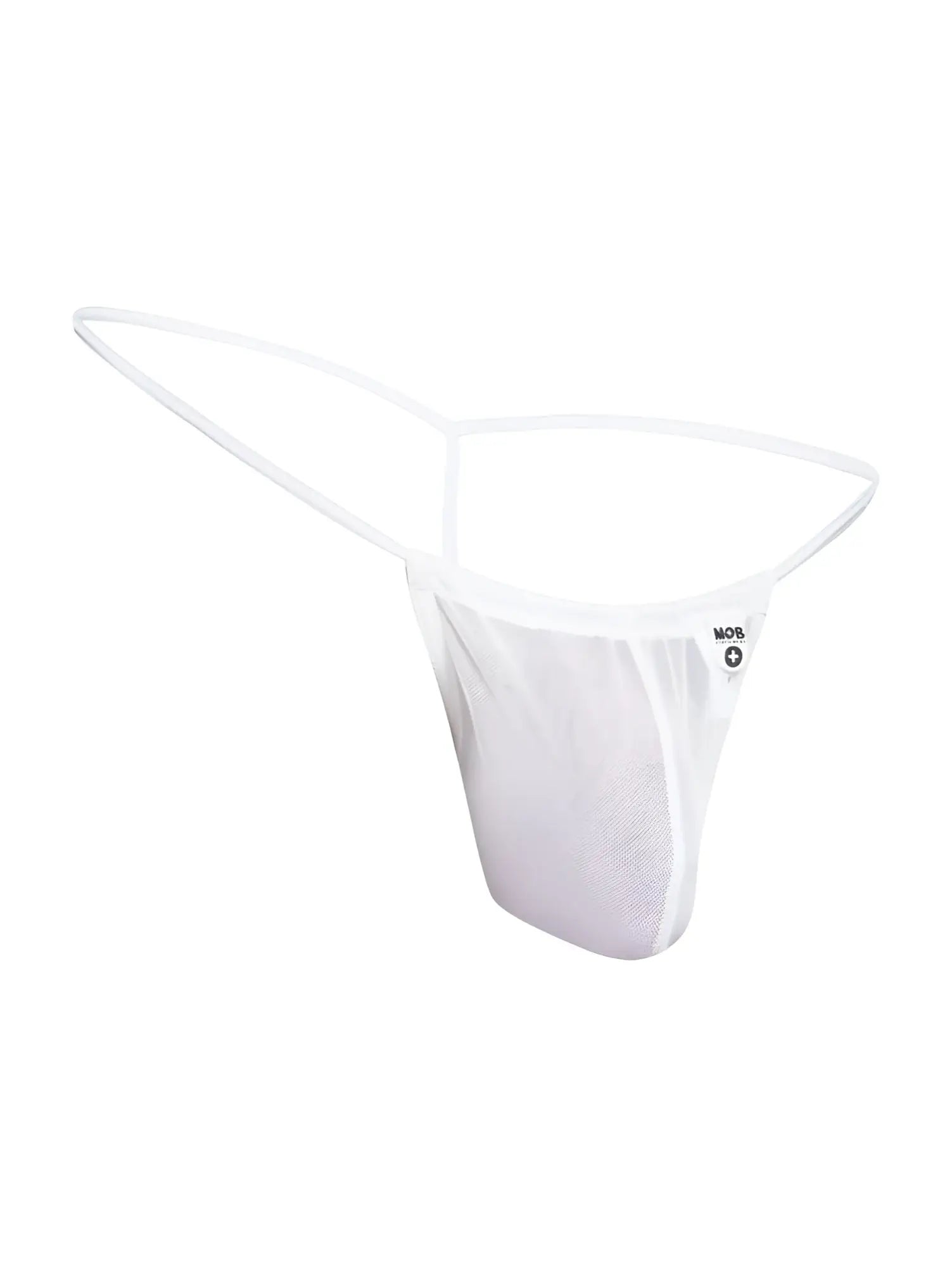 Malebasics mbl59 white mesh g-string thong with thin supportive waistband and small side brand logo