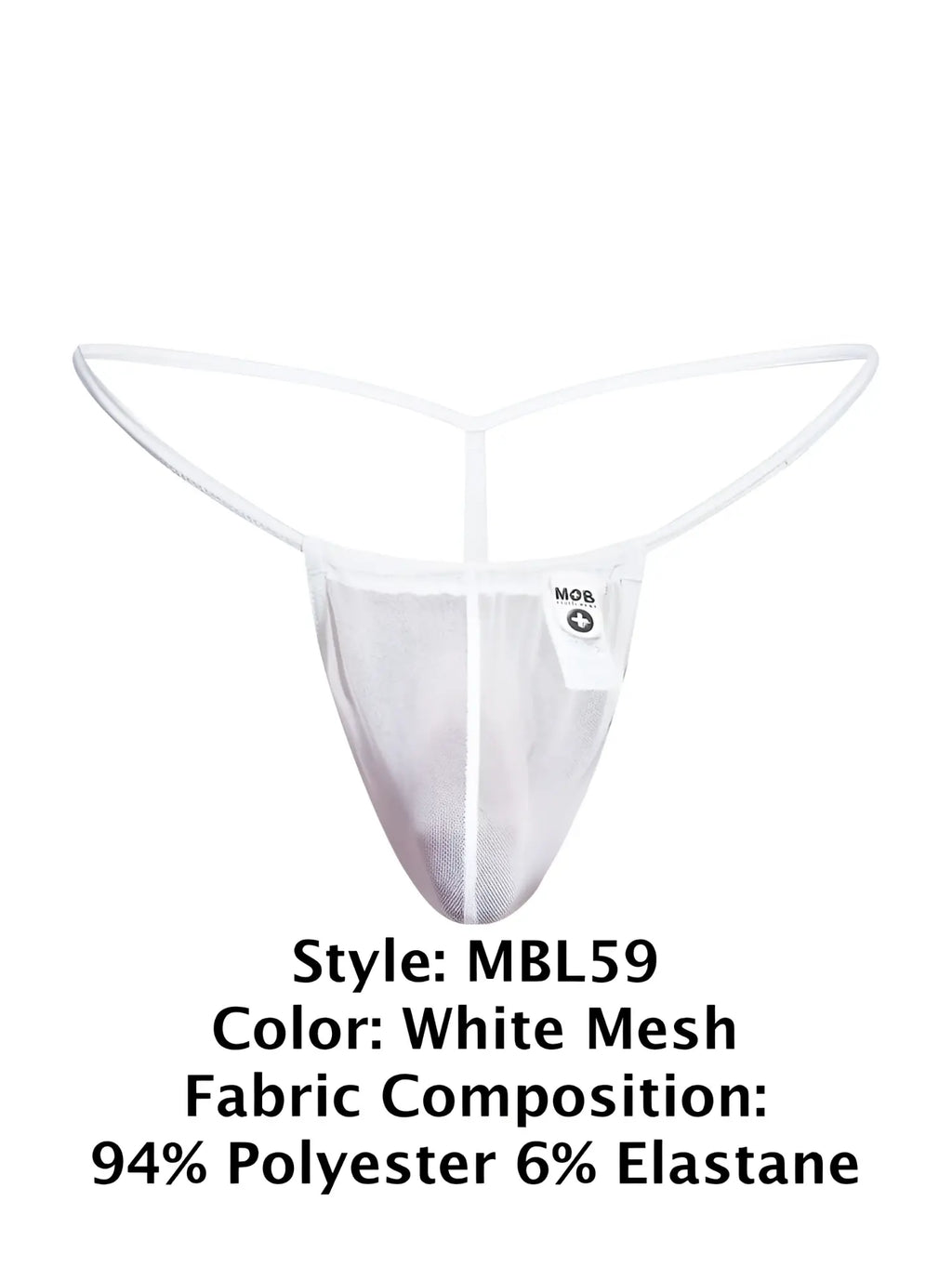 Malebasics mbl59 white mesh g-string thong with y-shaped waistband made of 94 polyester 6 elastane