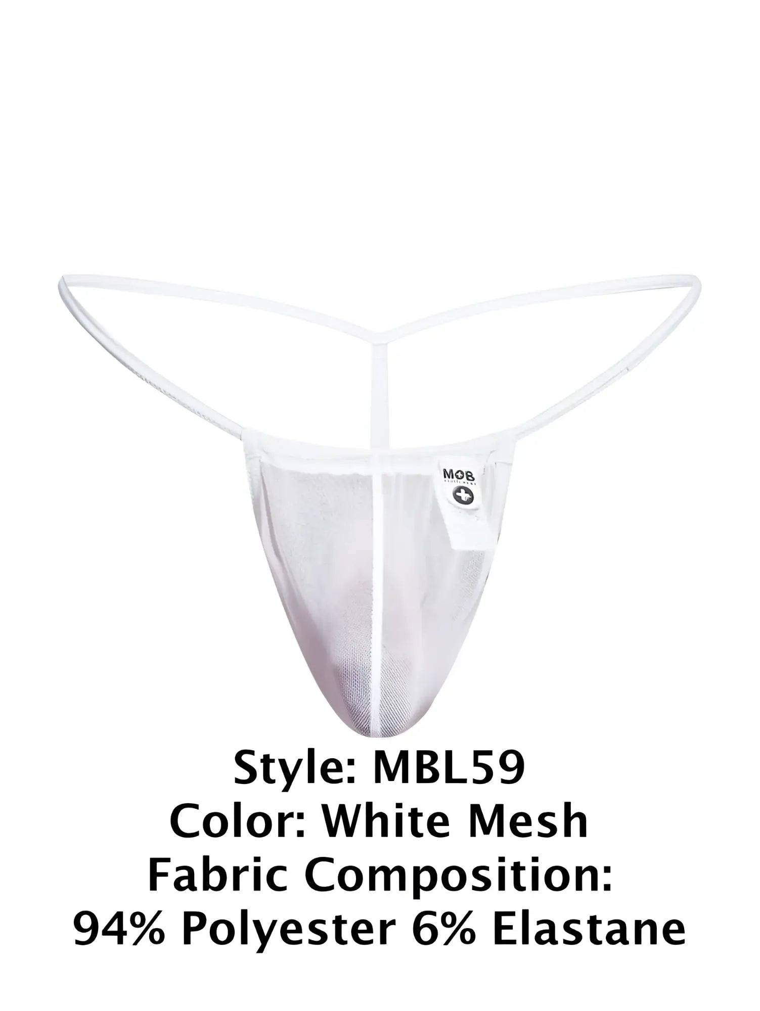 Malebasics mbl59 white mesh g-string thong with y-shaped waistband made of 94 polyester 6 elastane