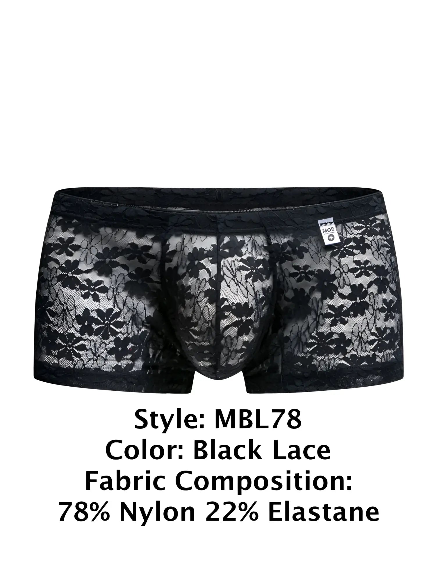 Malebasics mbl78 black lace men’s briefs with floral pattern made from 78% nylon 22% elastane