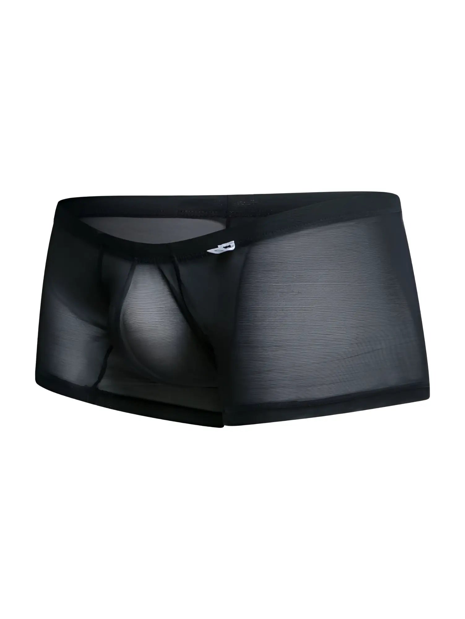 Black sheer mesh malebasics mbl78 lace trunks with solid waistband and subtle side branding in black mesh