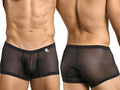 Malebasics mbl78 lace trunks black mesh briefs with sheer fabric solid waistband and trim for men