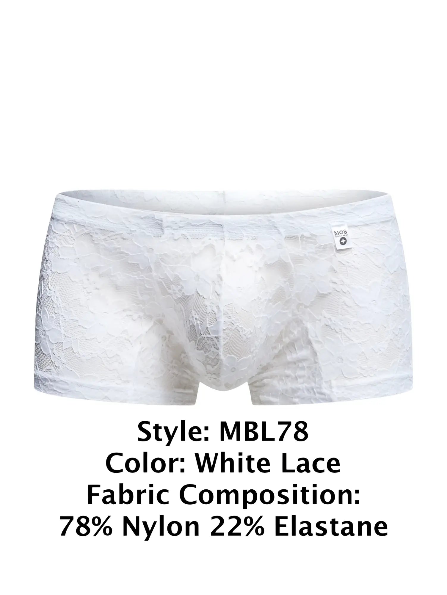 Malebasics mbl78 lace trunks white lace men’s briefs with delicate floral pattern made from nylon and elastane