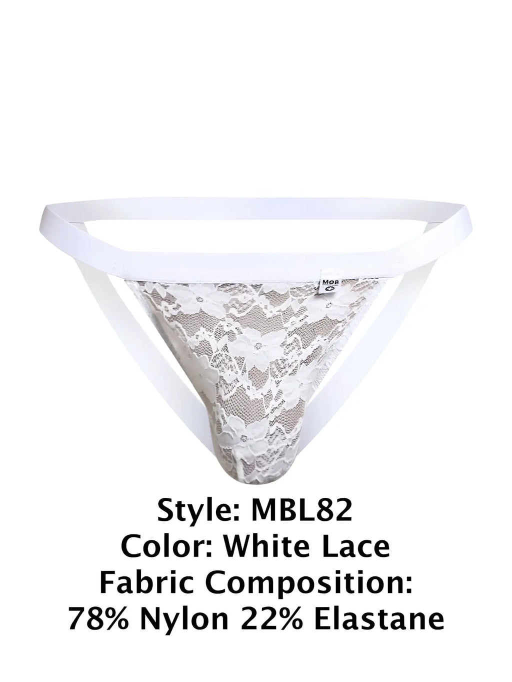 Malebasics mbl82 sexy jockstrap in white lace thong with delicate floral pattern and supportive elastic straps