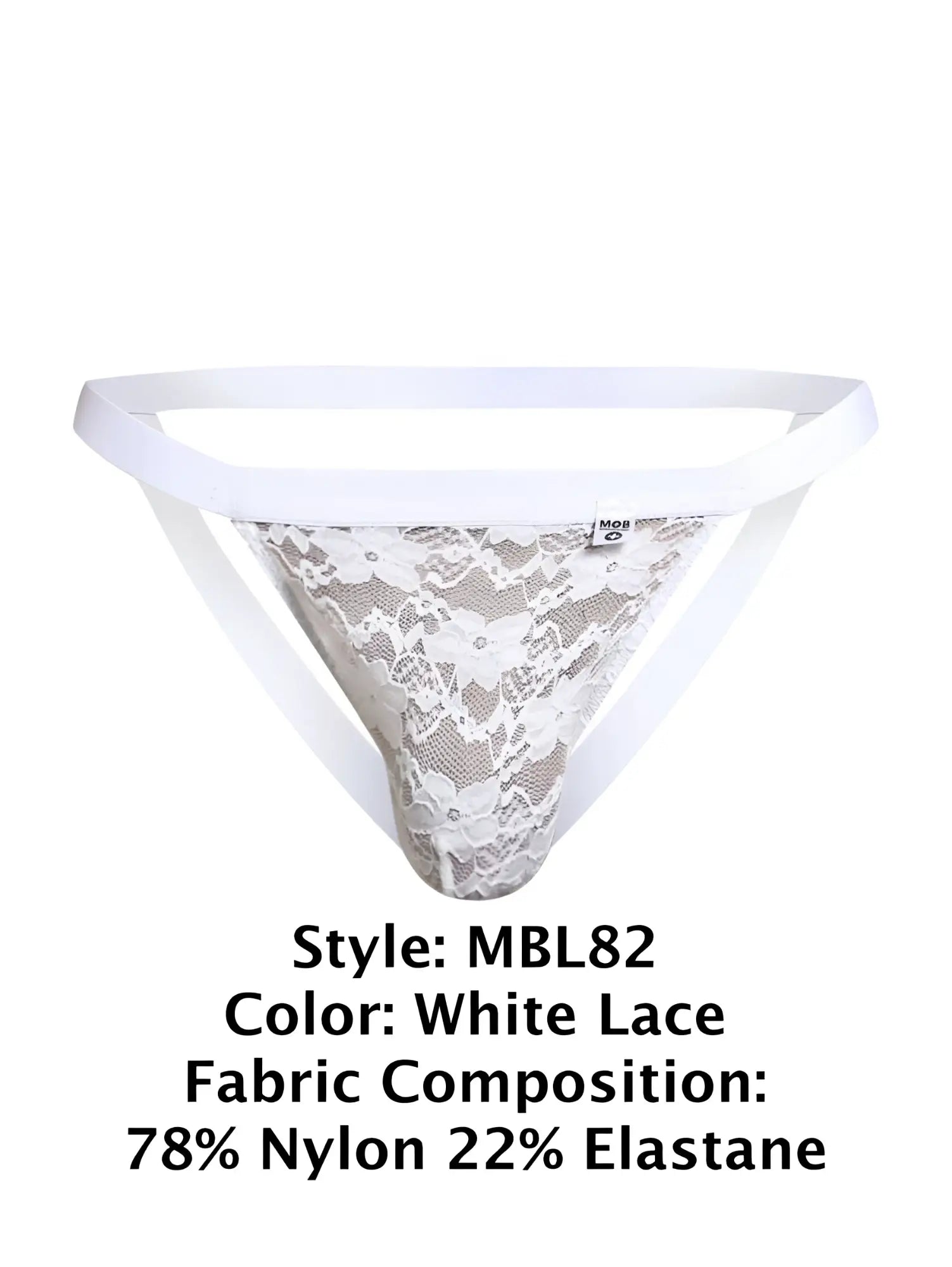 Malebasics mbl82 sexy jockstrap in white lace thong with delicate floral pattern and supportive elastic straps