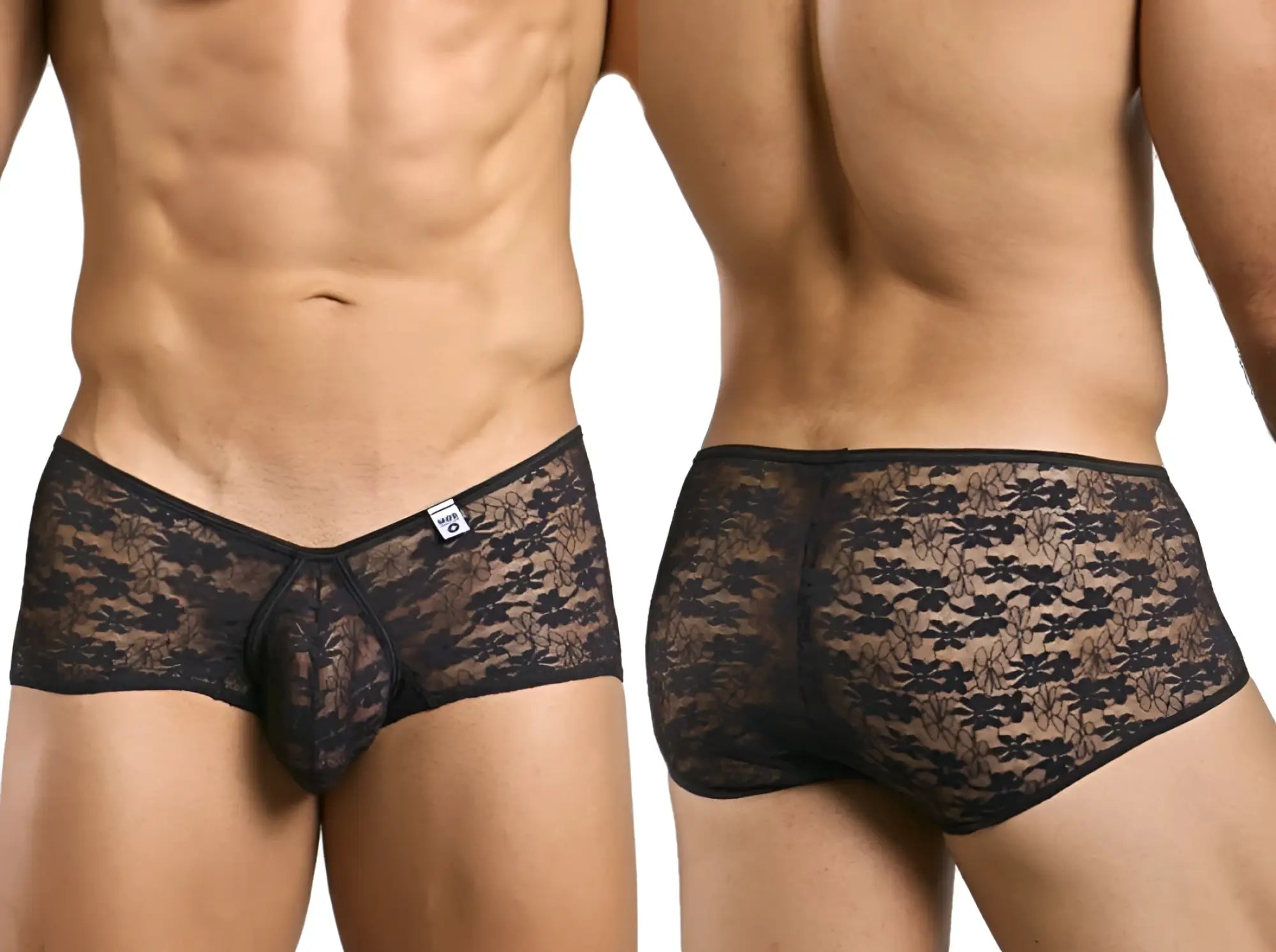 Malebasics mbl83 loop cheeky trunks black lace men’s underwear with sheer floral lace patterned design