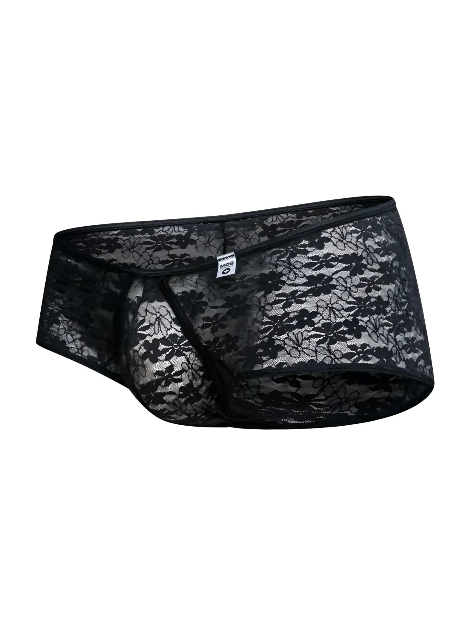 Malebasics mbl83 loop cheeky trunks in black lace feature a floral pattern and elastic waistband for men