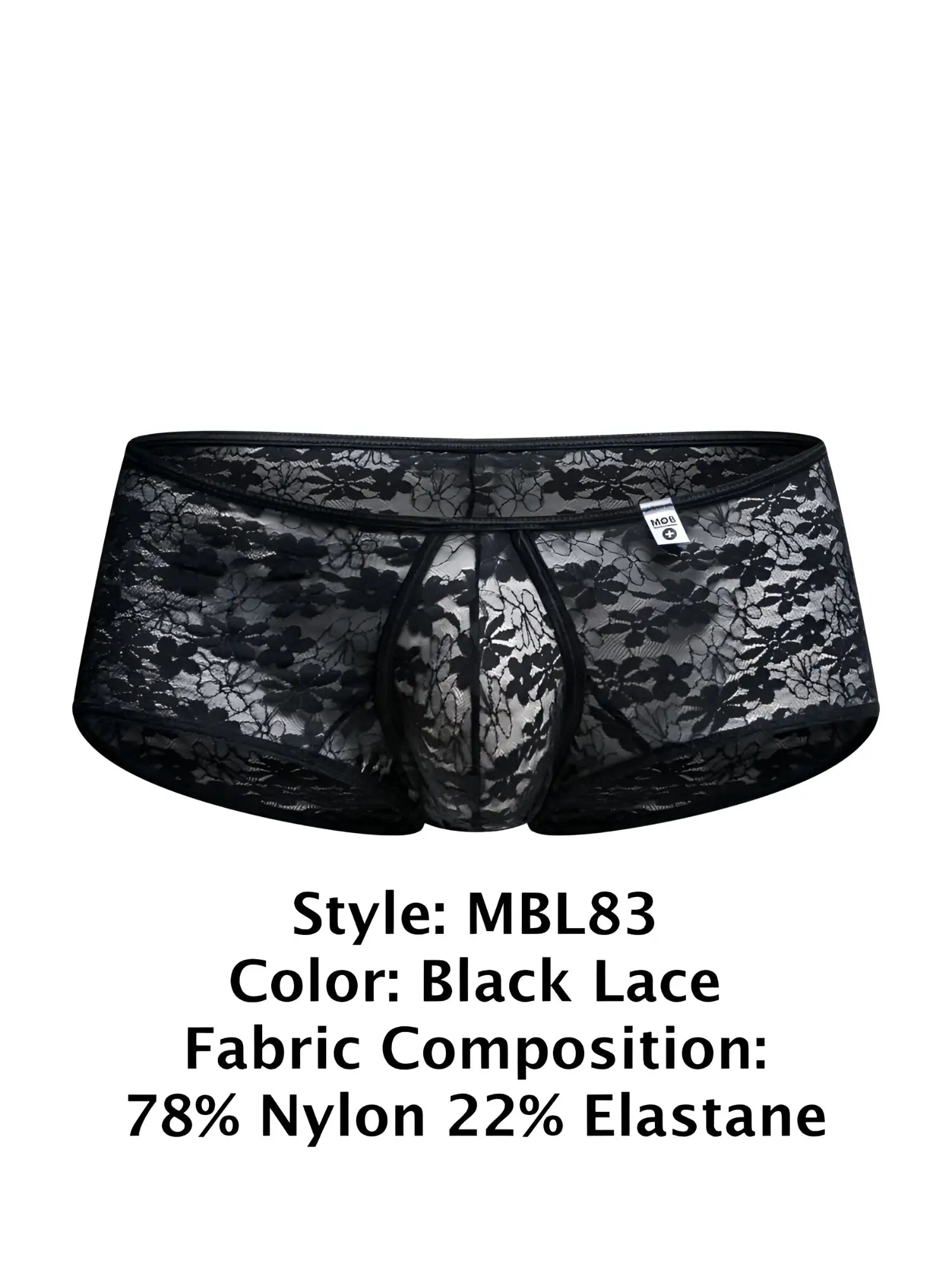 Malebasics mbl83 loop cheeky trunks black lace mens underwear with floral pattern made from 78 nylon 22 elastane