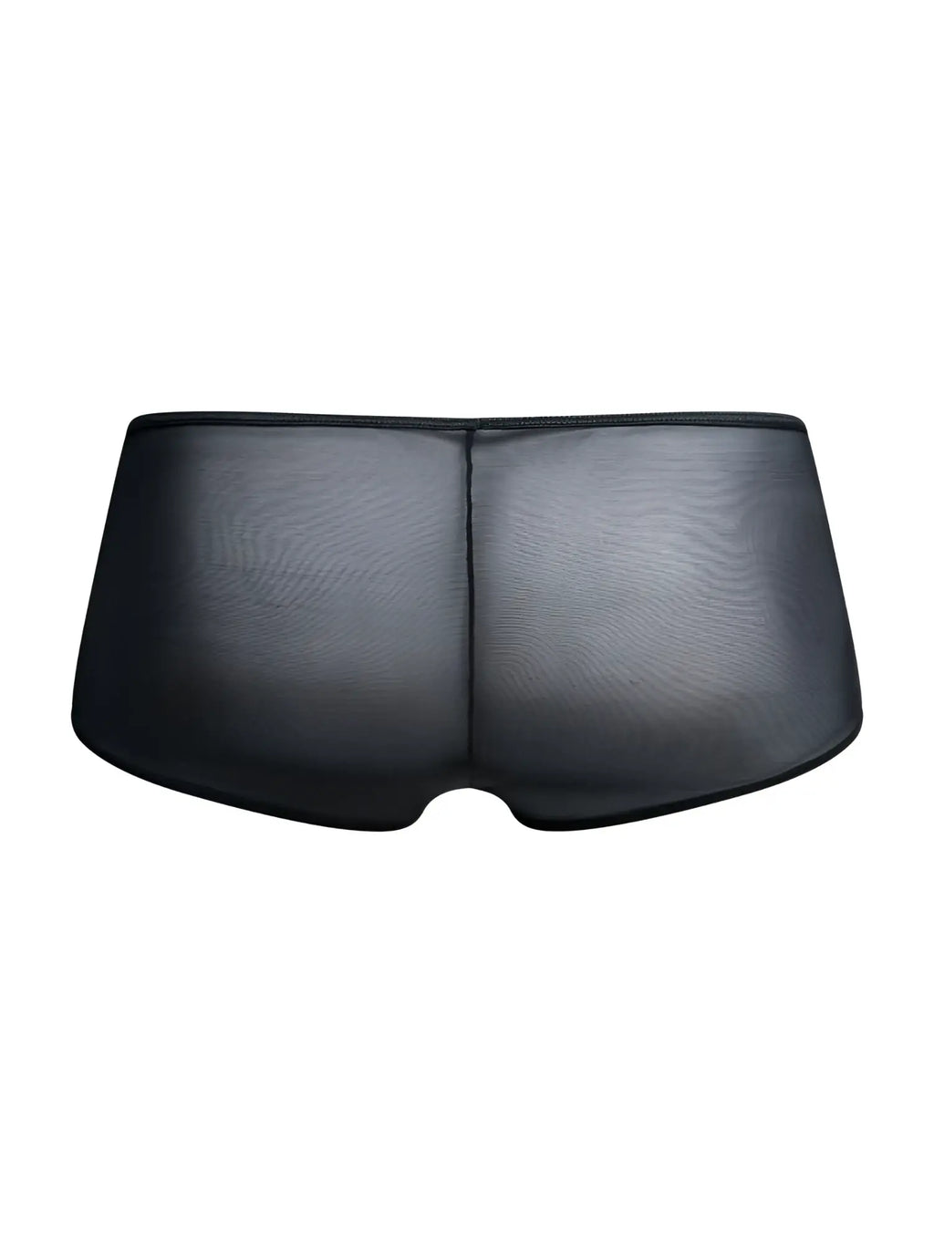 Malebasics mbl83 loop cheeky trunks in black mesh featuring sheer briefs with a smooth textured surface and central front seam
