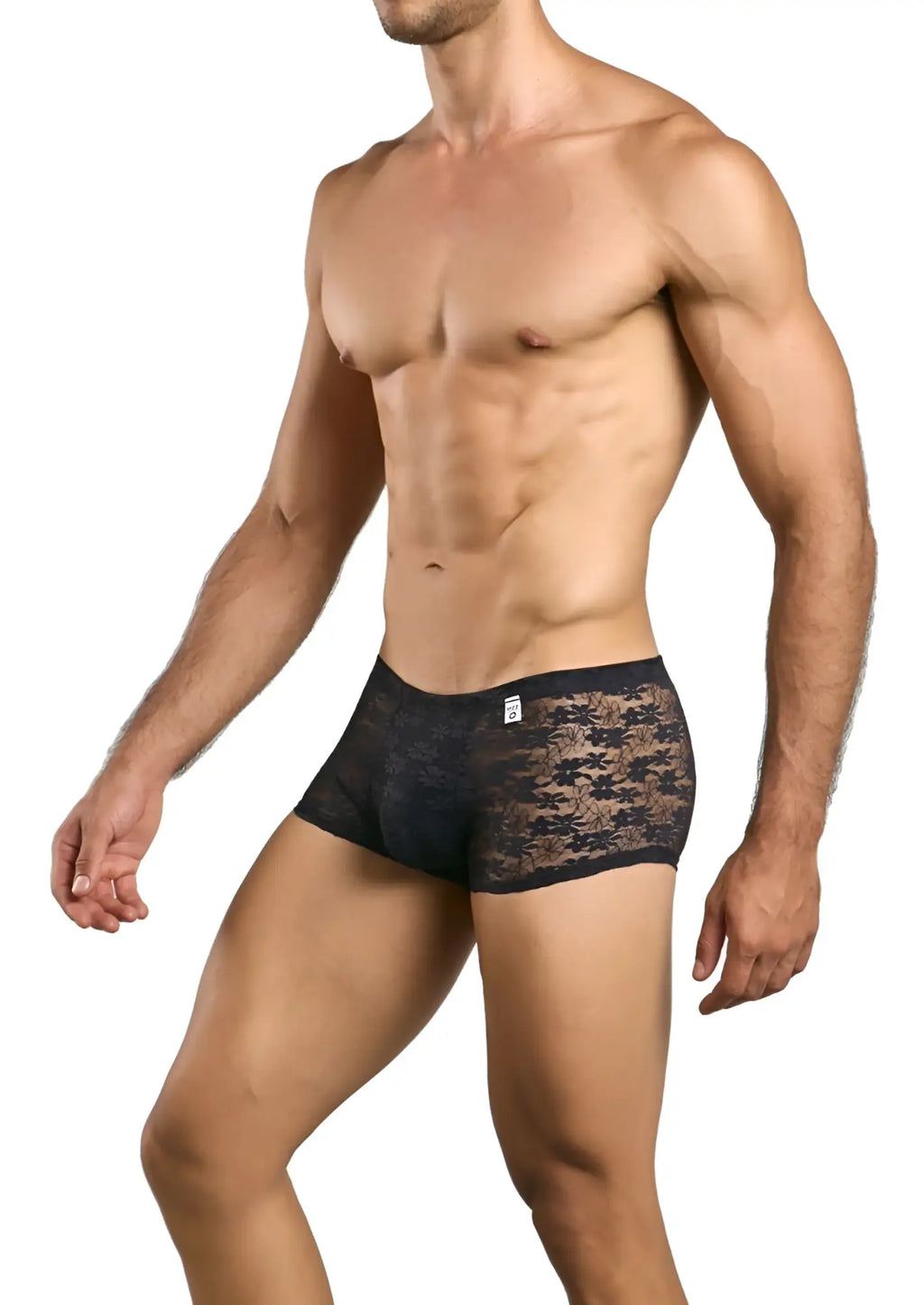 Malebasics mbl84 classic pouch trunks black lace boxer briefs with subtle pattern made from lace material