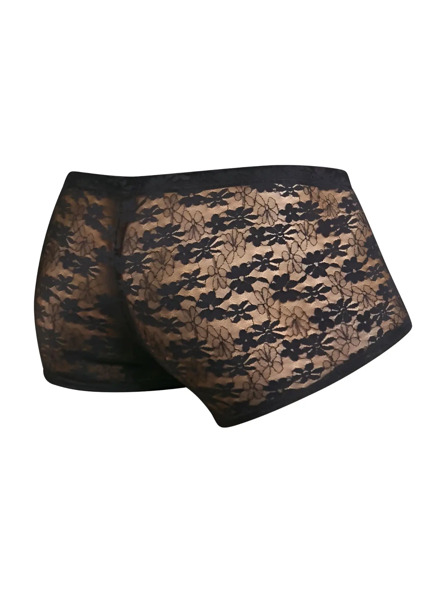 Malebasics mbl84 classic pouch trunks in black lace featuring sheer floral lace fabric and a solid black waistband