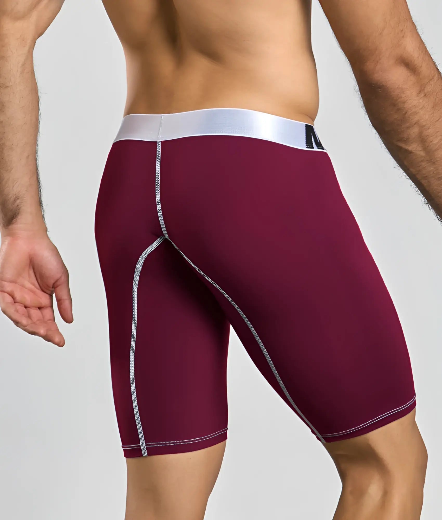 Maroon MaleBasics microfiber athletic boxer briefs with silver waistband and matching stitching for sporty comfort