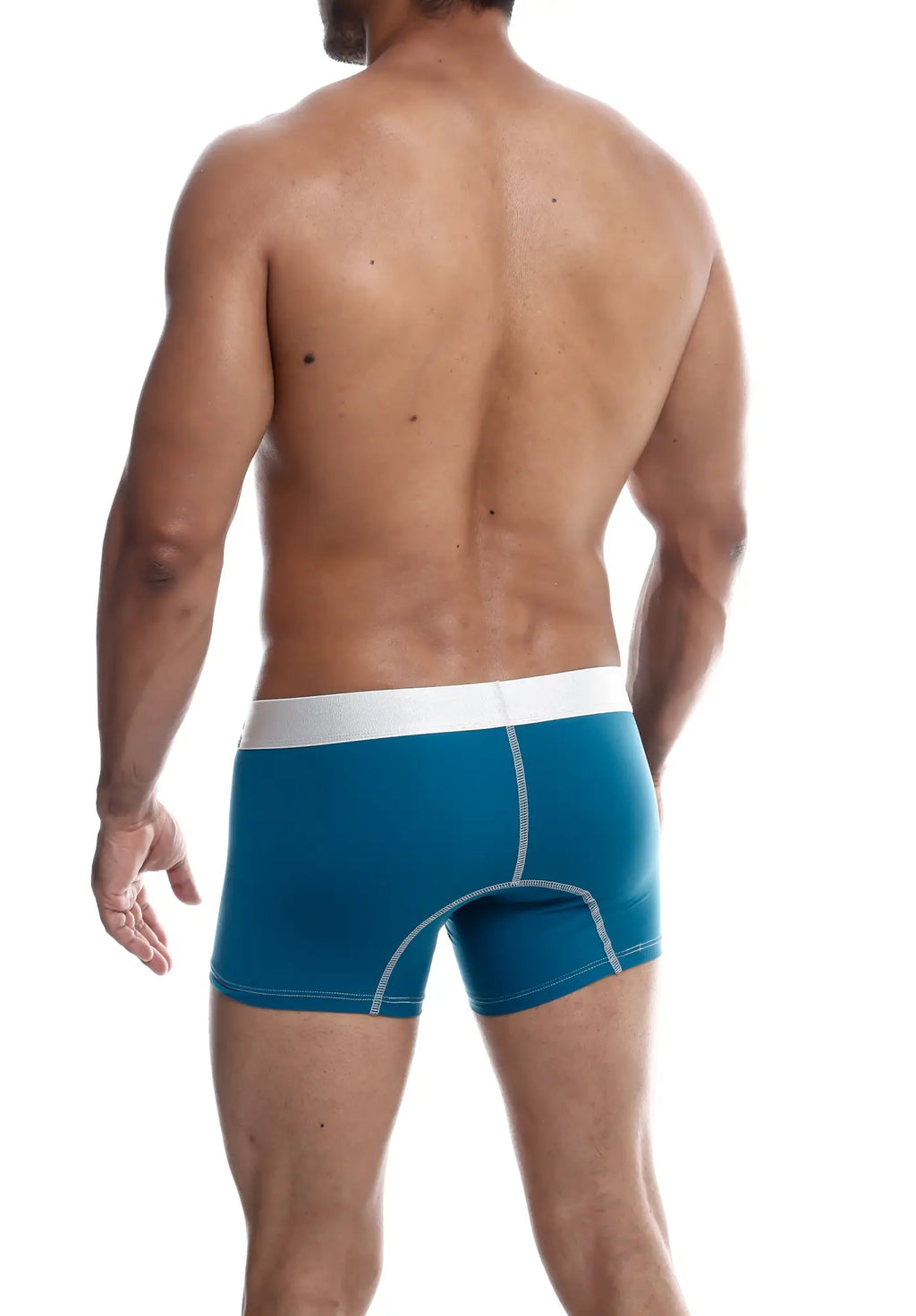 Malebasics microfiber boxer men’s blue boxer briefs with white waistband and contrasting stitching front view