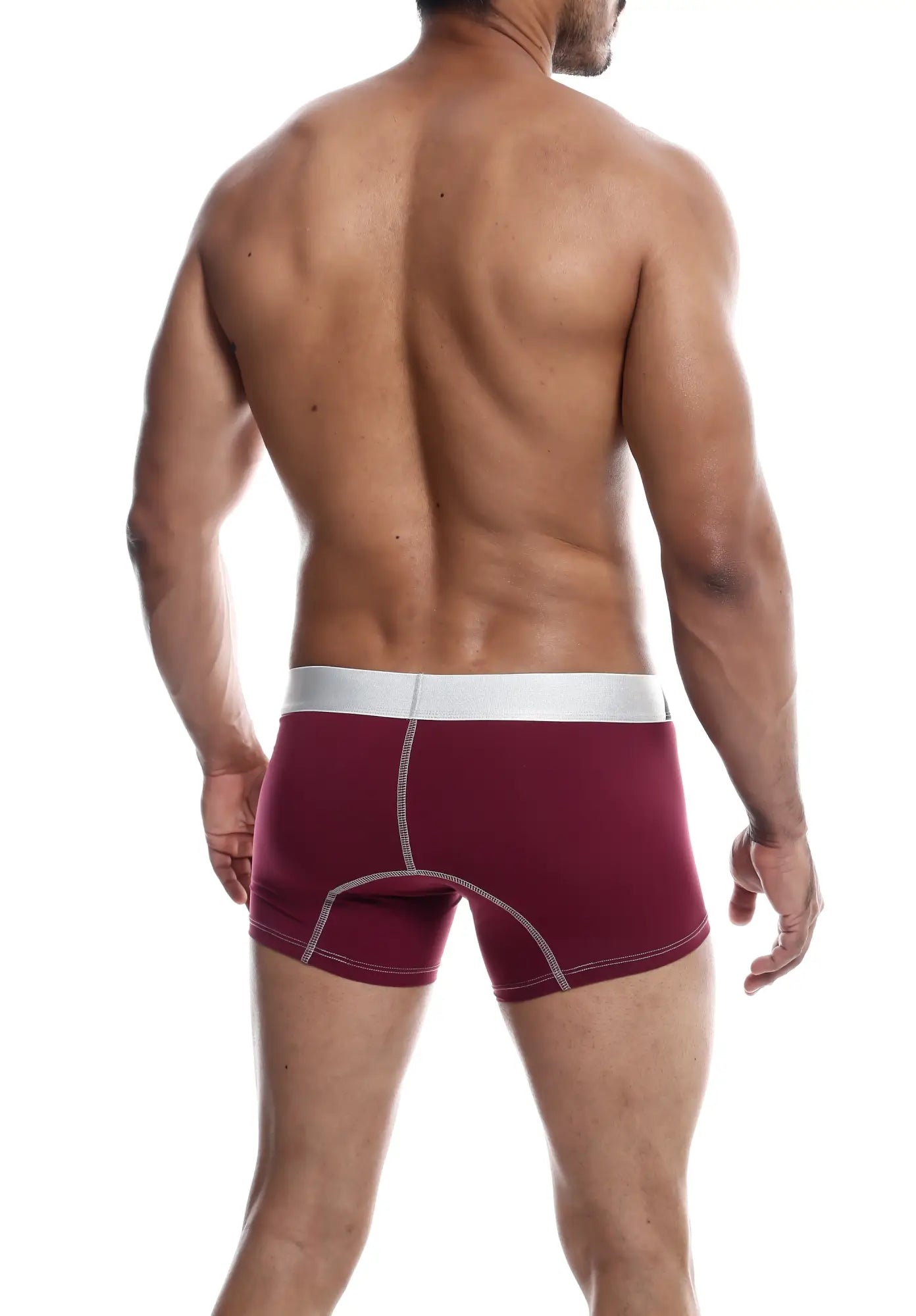 Maroon MaleBasics microfiber boxer briefs with white waistband and contrasting stitching for comfortable daily wear
