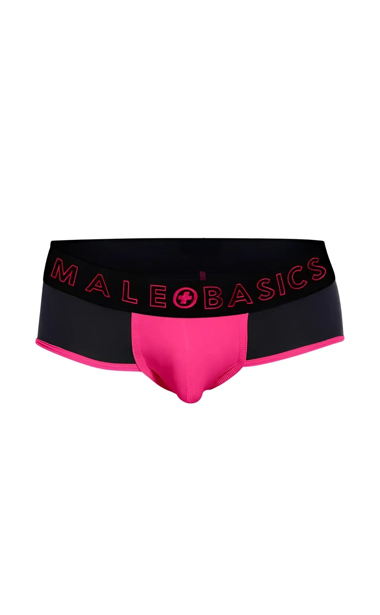Male basics neon brief black and bright pink briefs with bold logo band in stretchy comfortable fabric