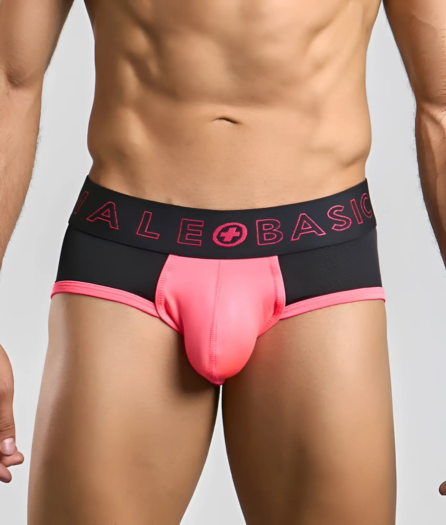 Black and pink male basics neon brief with neon pink bold ale basic logo on waistband in comfortable fabric