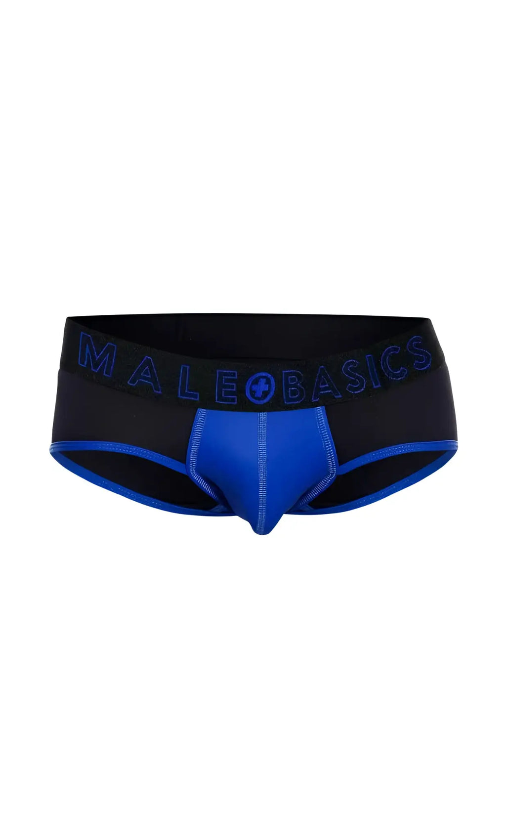 Male basics neon brief black and royal blue men’s briefs with matching blue branding on the waistband