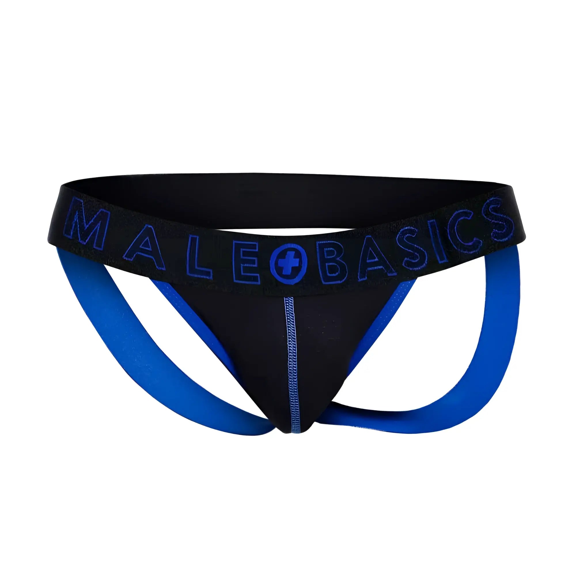 Black and blue male basics neon jock athletic briefs with bold logo band designed for active comfort