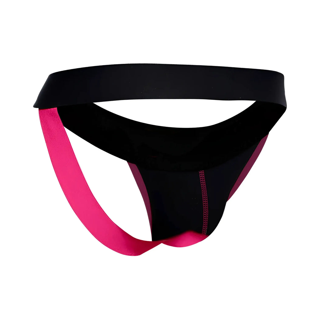 Black and fuchsia malebasics neon jock athletic briefs with supportive contoured design for active wear